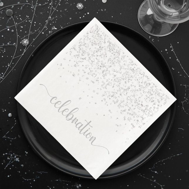 Servilleta De Papel De Cena Papel blanco plateado de la celebración (Celebration silver white Paper Dinner napkin)