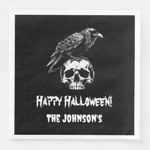 Servilleta De Papel De Cena Papel de Halloween espumoso Raven Skull