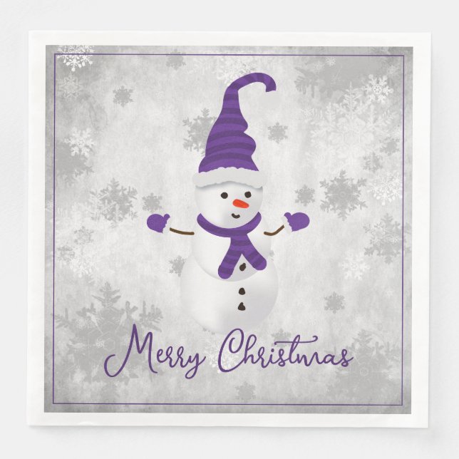 Servilleta De Papel De Cena Papel de vacaciones Purple Cute Snowman (Anverso)