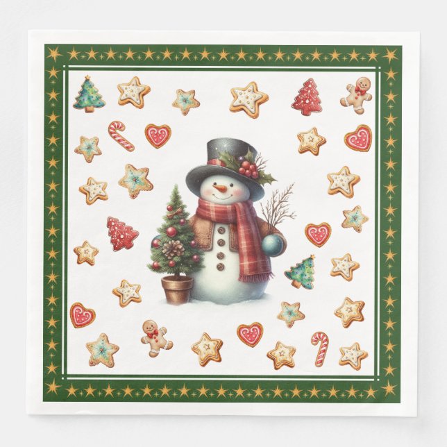Servilleta De Papel De Cena Paper Napkin Dinner Snowman and Christmas Cookies (Anverso)