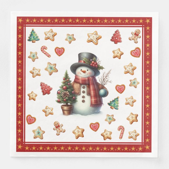 Servilleta De Papel De Cena Paper Napkin Dinner Snowman and Christmas Cookies (Anverso)