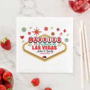 Servilleta De Papel De Cena Pareja casada en Las Vegas que coincide con vacaci