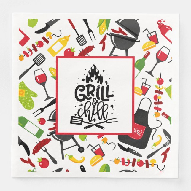 Servilleta De Papel De Cena Parrilla y Relajación  (Anverso)