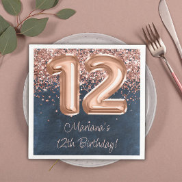 Servilleta De Papel De Cena Partido de los 12 Años de la Marina Azul de Oro Ro