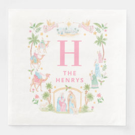 Servilleta De Papel De Cena Pastel Nativity Monogram
