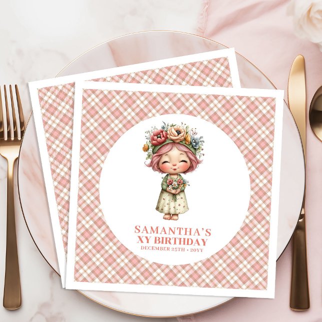 Servilleta De Papel De Cena Pastel Pink Floral Fairy 4th Birthday Party Napkin (Pastel Pink Floral Fairy 4th Birthday Party Napkins)