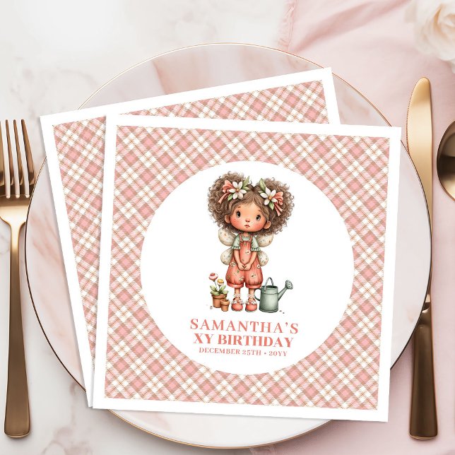 Servilleta De Papel De Cena Pastel Pink Whimsical Fairy Floral 4th Birthday   (Pastel Pink Whimsical Fairy Floral 4th Birthday Napkins)