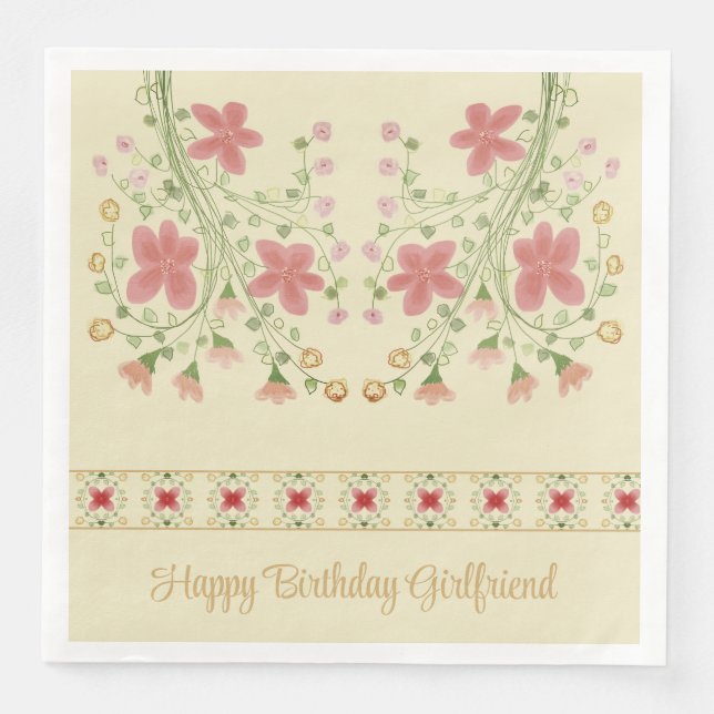 Servilleta De Papel De Cena Patrocinado Con Acentos Florales Rosa (Anverso)