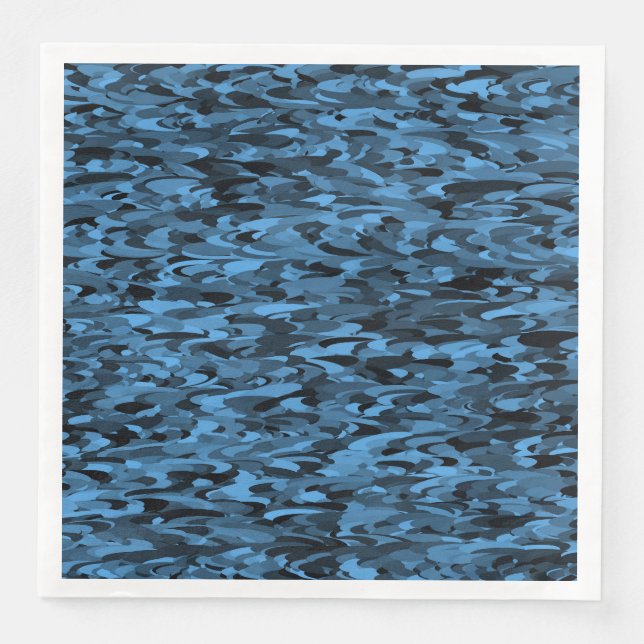 Servilleta De Papel De Cena Patrón abstracto azul negro (Anverso)
