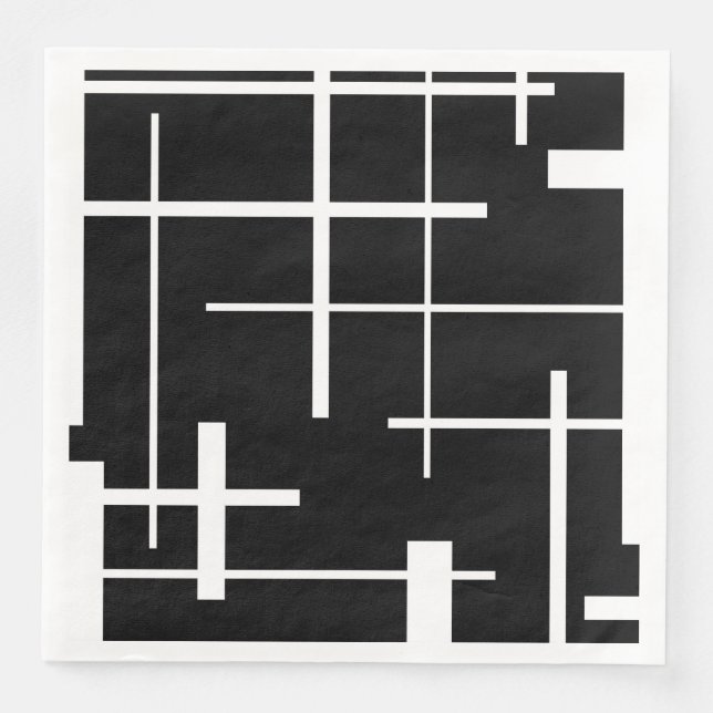 Servilleta De Papel De Cena Patrón abstracto - blanco y negro (Anverso)