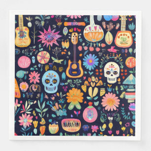 Servilleta De Papel De Cena Patrón colorido del día de los muertos