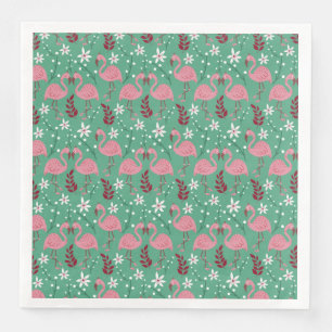 Servilleta De Papel De Cena Patrón continuo de flamenco floral rosa verde