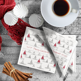 Servilleta De Papel De Cena Patrón de árbol de Navidad rojo#5 ID1009