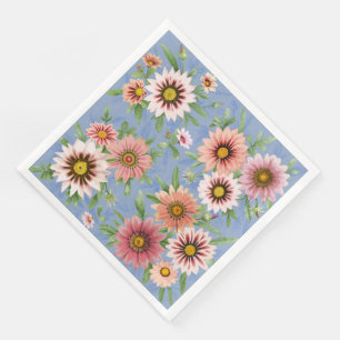 Servilleta De Papel De Cena Patrón de arte botánico floral azul y rosa de marg
