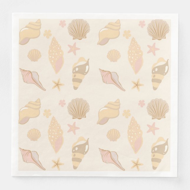 Servilleta De Papel De Cena Patrón de conchas beige (Anverso)