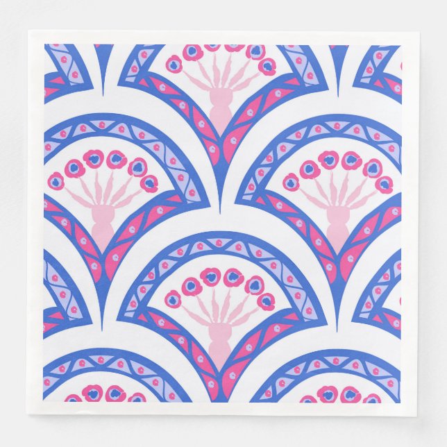 Servilleta De Papel De Cena patrón de damasco floral azul (Anverso)