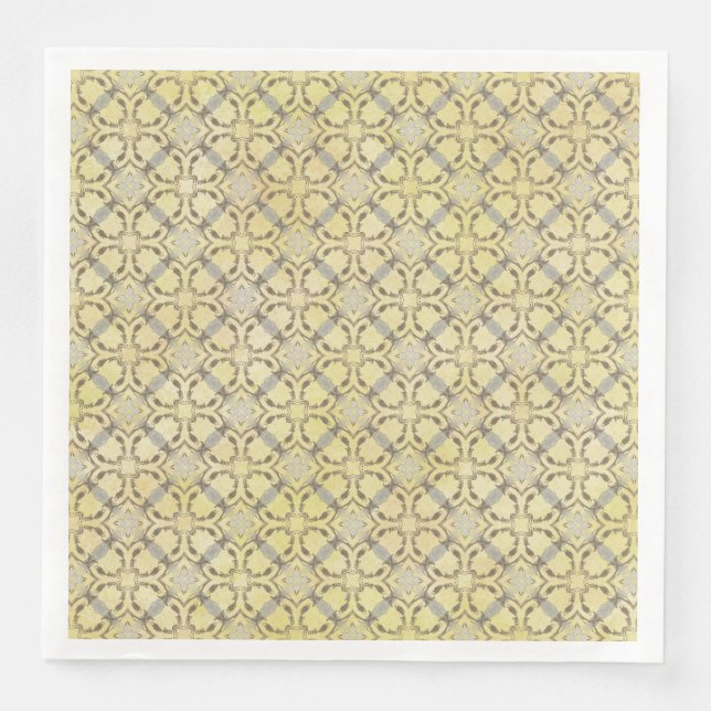 Servilleta De Papel De Cena Patrón de diamante desplazado gris y amarillo (Anverso)