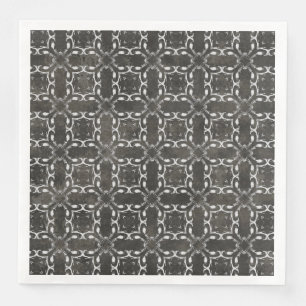 Servilleta De Papel De Cena Patrón de filigrí gris y metal negro plateado