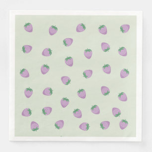 Servilleta De Papel De Cena Patrón de Fresa Morada sobre Fondo Verde