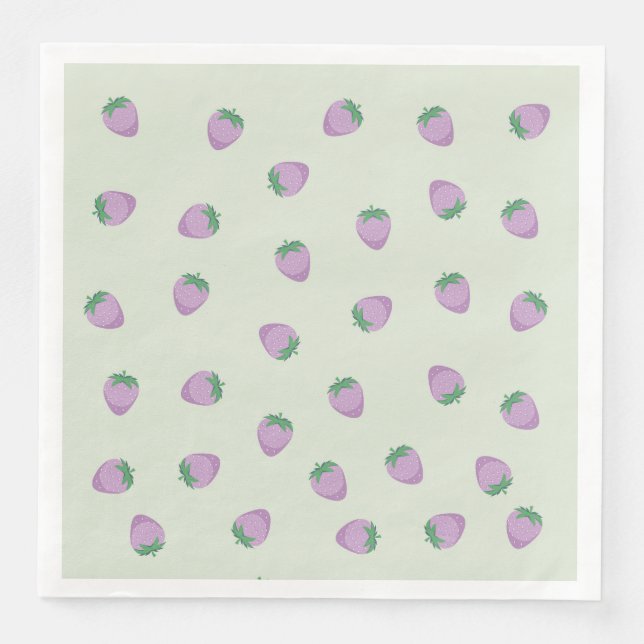 Servilleta De Papel De Cena Patrón de Fresa Morada sobre Fondo Verde (Anverso)