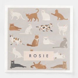 Servilleta De Papel De Cena Patrón de gato con encanto monograma Amantes de ga