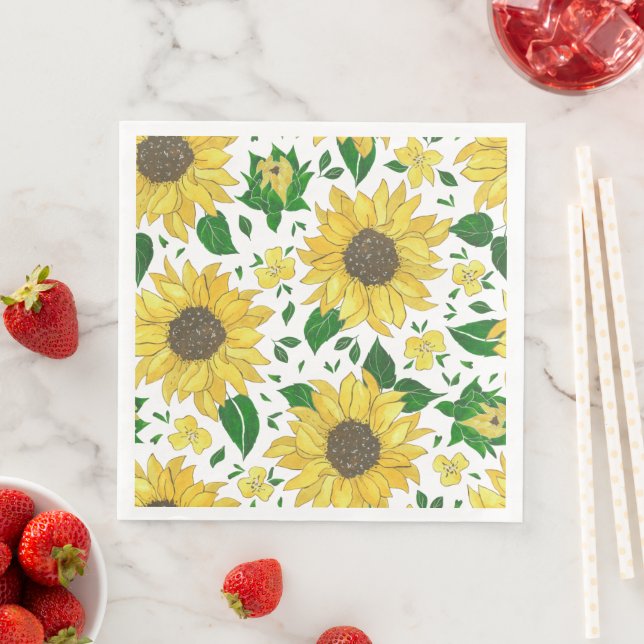 Servilleta De Papel De Cena Patrón de girasol acuarela  (In situ)
