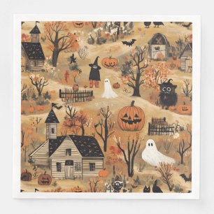 Servilleta De Papel De Cena Patrón de granja de halloween vintage