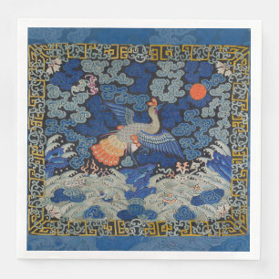 Servilleta De Papel De Cena Patrón de grulla china vintage: azul imperial