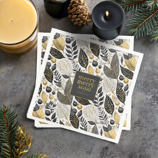 Servilleta De Papel De Cena Patrón de merry de Navidades de oro negro#21 ID100