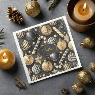 Servilleta De Papel De Cena Patrón de Navidades de oro negro #12 ID1009