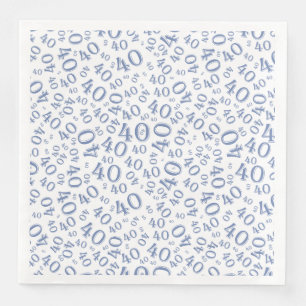 Servilleta De Papel De Cena Patrón de número aleatorio de 40 años azul/blanco