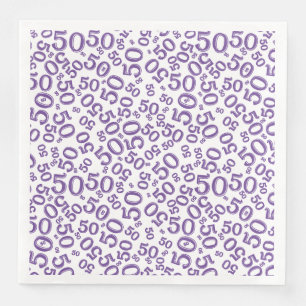 Servilleta De Papel De Cena Patrón de número aleatorio de 50 años morado/blanc