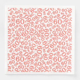 Servilleta De Papel De Cena Patrón de número aleatorio de 60 años Coral/Blanco
