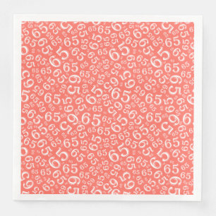 Servilleta De Papel De Cena Patrón de número aleatorio de 65 años Coral/Blanco