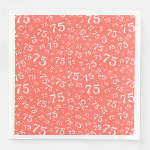 Servilleta De Papel De Cena Patrón de número aleatorio de 75 años Coral/Blanco