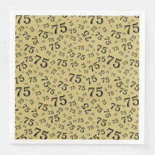 Servilleta De Papel De Cena Patrón de número aleatorio de 75 años negro/oro