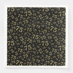 Servilleta De Papel De Cena Patrón de número aleatorio de 75 años negro/oro