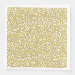 Servilleta De Papel De Cena Patrón de número aleatorio de edad 30 Oro/Blanco