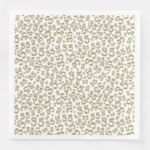 Servilleta De Papel De Cena Patrón de número aleatorio de edad 35 Oro/Blanco