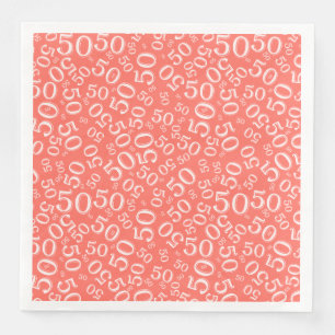 Servilleta De Papel De Cena Patrón de número aleatorio de edad 50 Coral/Blanco