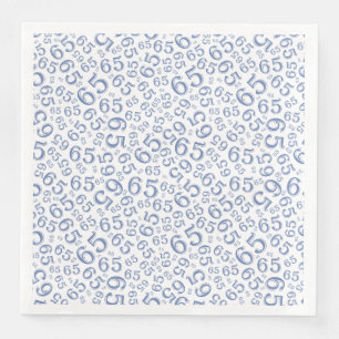 Servilleta De Papel De Cena Patrón de número aleatorio de la edad 65 azul/blan