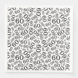 Servilleta De Papel De Cena Patrón de número aleatorio negro/blanco de 60 años