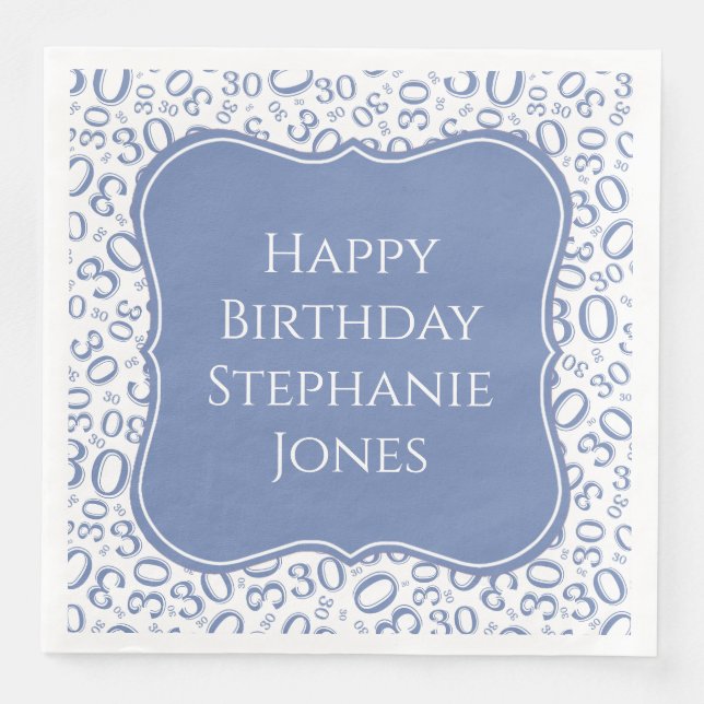 Servilleta De Papel De Cena Patrón de número de corchete azul/blanco de cumple (Anverso)