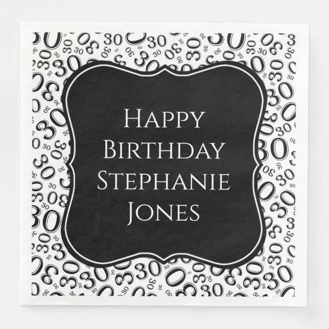 Servilleta De Papel De Cena Patrón de número de corchete blanco/negro de cumpl (Anverso)