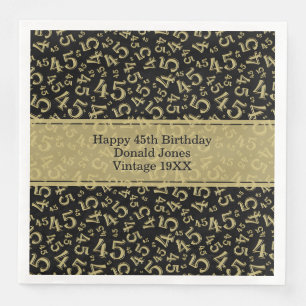 Servilleta De Papel De Cena Patrón de número de edad de 45 años Oro/Negro