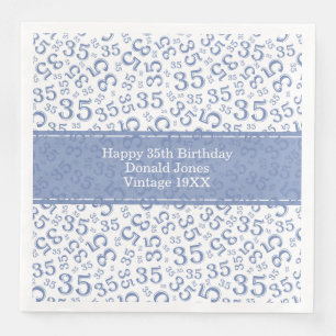 Servilleta De Papel De Cena Patrón de número de edad de cumpleaños 35, azul/bl