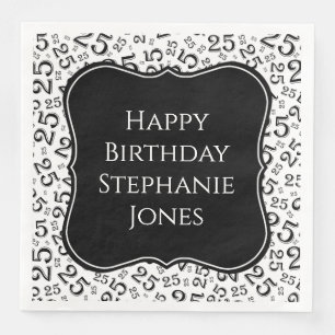 Servilleta De Papel De Cena Patrón de número de soporte blanco/negro de cumple