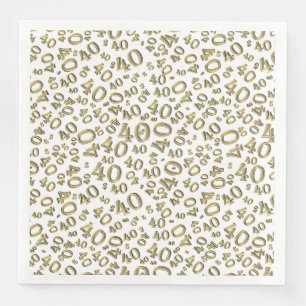 Servilleta De Papel De Cena Patrón de números aleatorios de 40 años oro/blanco