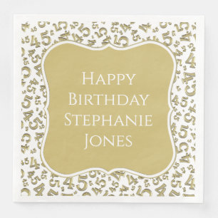 Servilleta De Papel De Cena Patrón de números dorados/blancos 45