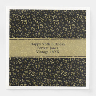 Servilleta De Papel De Cena Patrón de números Guay de cumpleaños 75 Oro/Negro